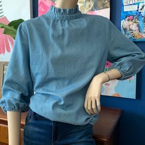 New York & Company Mock Neck 3/4 Sleeve Chambray Top Sz. M NWT
